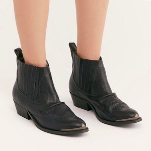 Free People x DownEaster Alexa Western Cowboy Ankle Boot in Black